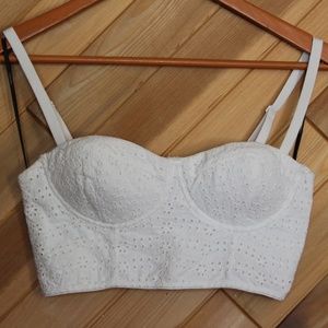 Forever 21 White Eyelet Lace Bustier Crop Top